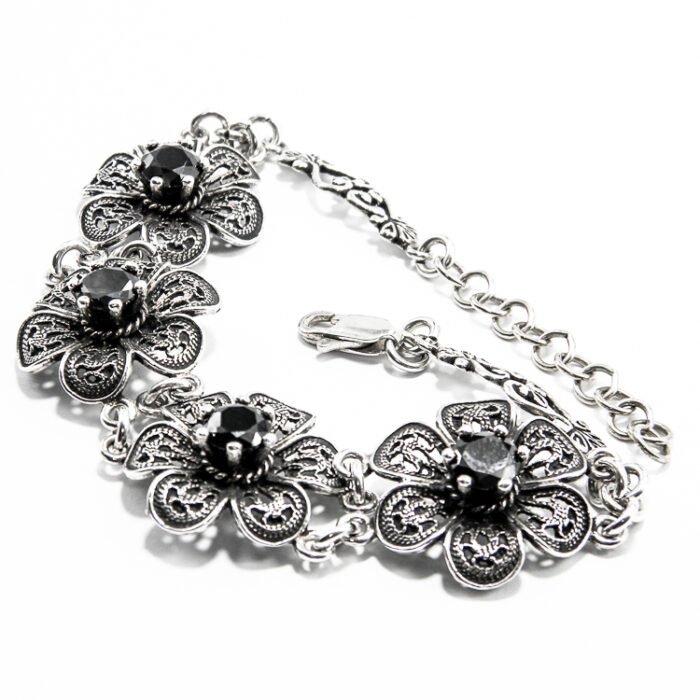 Bratara din argint cu pietre zirconia negre - motive florale - B150A13B-1 - imagine 3