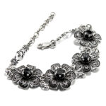 Bratara din argint cu pietre zirconia negre - motive florale - B150A13B-1 - imagine 2