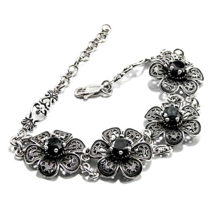 Bratara din argint cu pietre zirconia negre - motive florale - B150A13B-1 - imagine 2