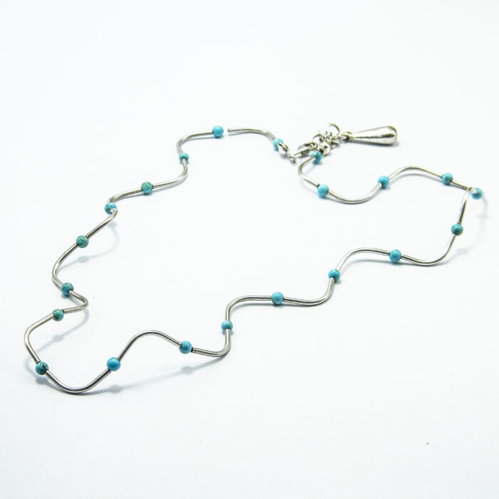 Colier choker handmade din argint cu turcoaz - Unicat - CL150F8F - imagine 3