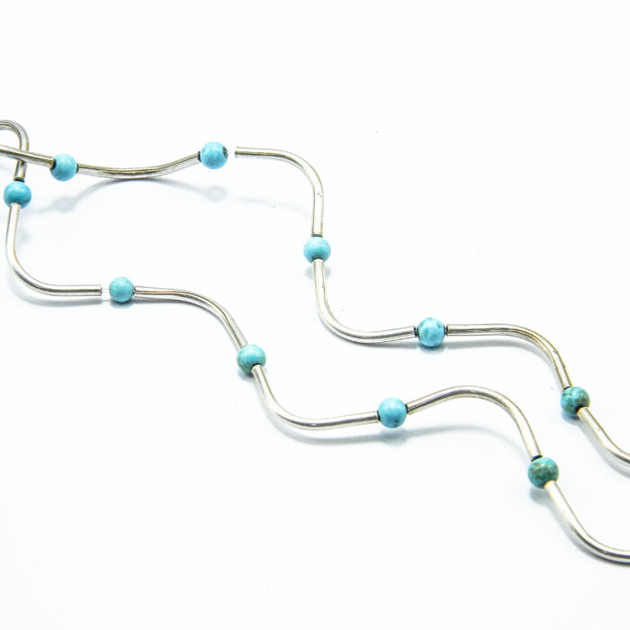 Colier choker handmade din argint cu turcoaz - Unicat - CL150F8F - imagine 2