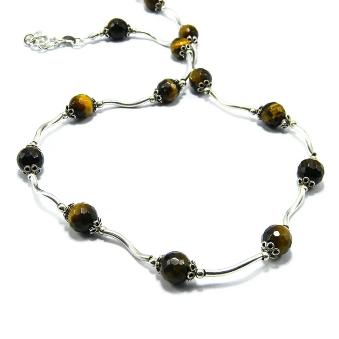 Colier handmade unicat din argint si ochi de tigru - stil fashion - CL145F17F - imagine 3