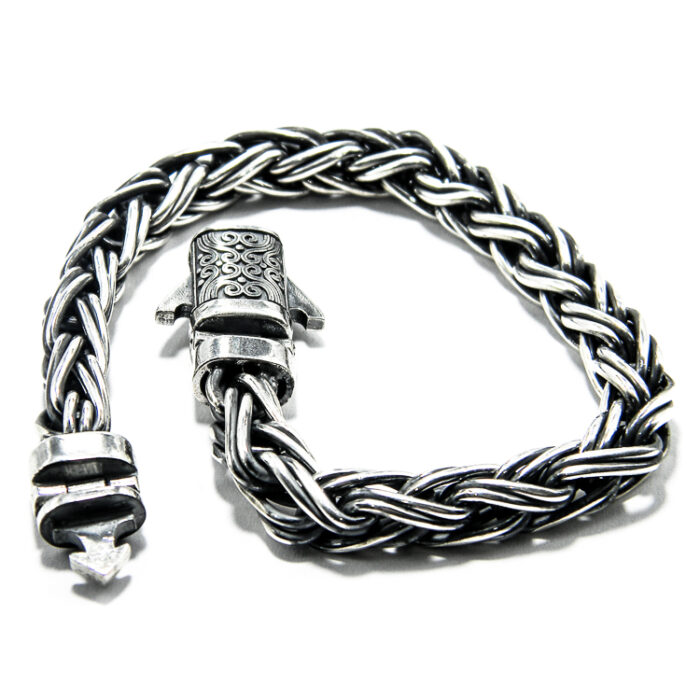 Bratara impletita din argint patinat - model bizantin - Unisex - 21 cm - B150A47FX - imagine 4