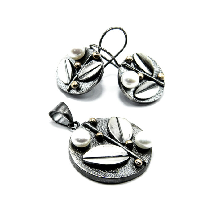 Set vintage din argint antichizat cu perle - stil Art Deco - S125E15G - imagine 3