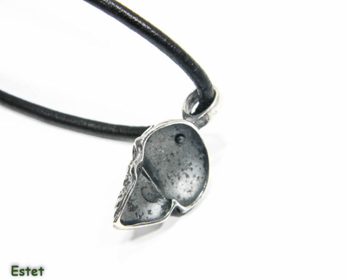 Colier din argint cu snur din piele - Craniu - HM0486 - imagine 4