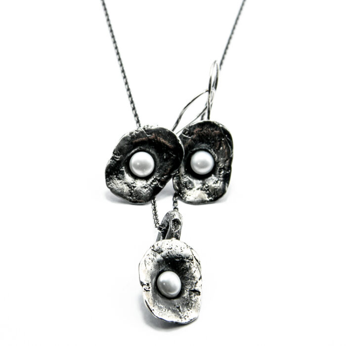 Set vintage handmade din argint antichizat si perle - Lexa - S150F7G - imagine 2