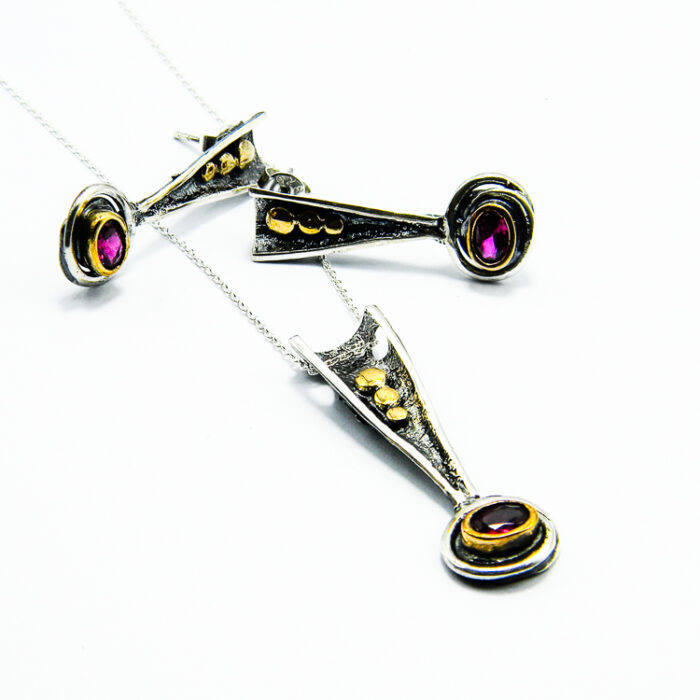 Set vintage din argint cu granat - stil Art Deco - Felicia - S135A22G-1 - imagine 2