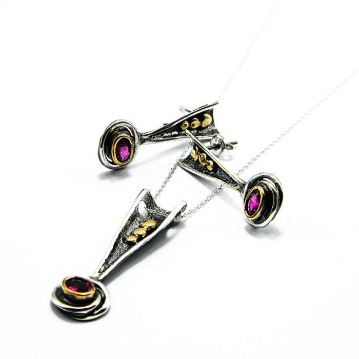 Set vintage din argint cu granat - stil Art Deco - Felicia - S135A22G-1 - imagine 3