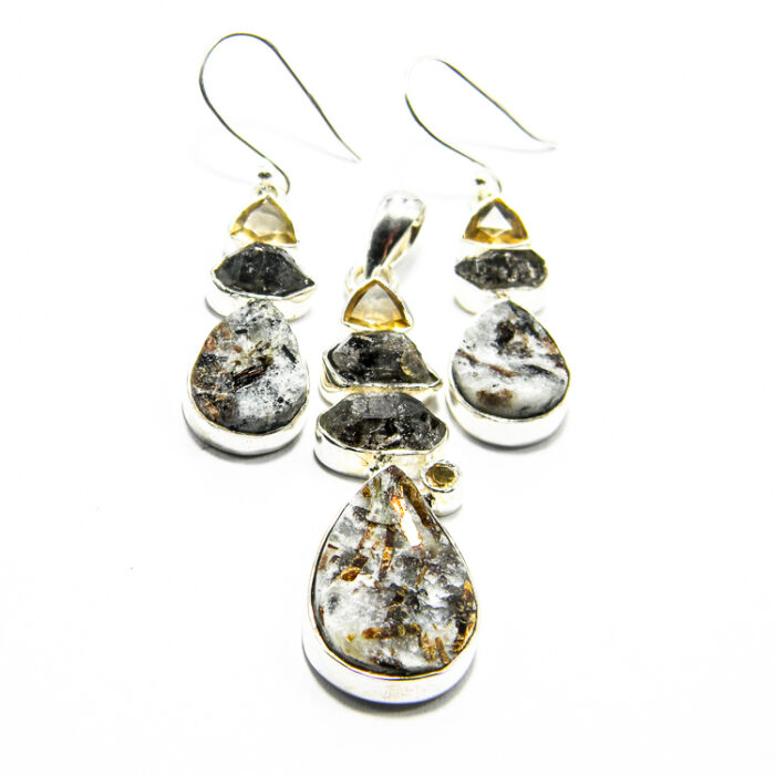 Set unicat din argint cu calcedonia cromata si citrin - stil vintage Art Deco - S289Y21EX - imagine 2