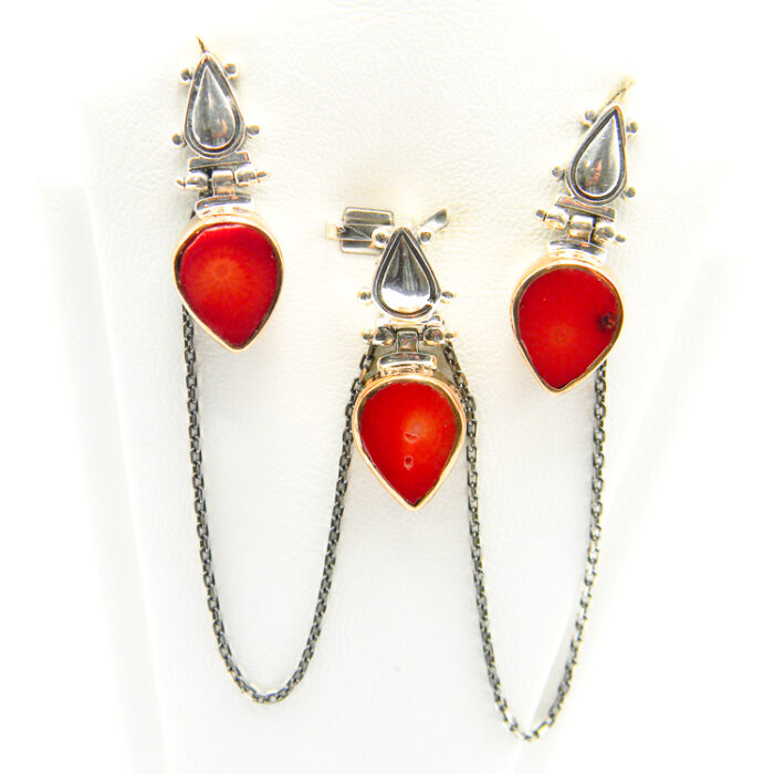 Set vintage din argint cu coral - stil oriental - Meryem - S135F1G - imagine 3
