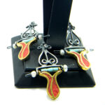Set unicat handmade din argint cu coral si turcoaz - stil oriental - S135F30FX - imagine 2