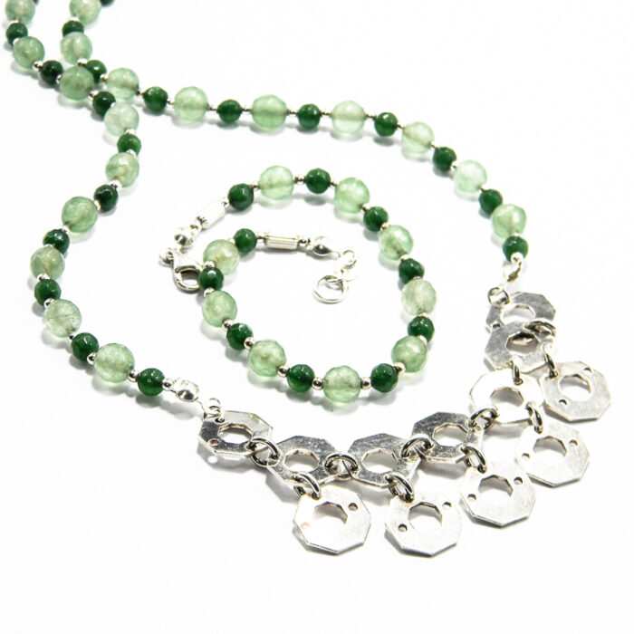 Set unicat handmade din argint cu jad verde si olivina - Hande - HM0586X - imagine 4