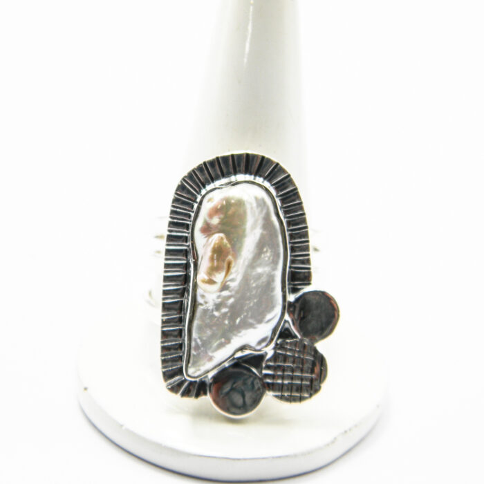 Inel unicat din argint cu perla Baroque - stil vintage - i240Y97G - imagine 2