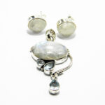 Set unicat din argint cu piatra lunii si topaz bleu - stil vintage Art Nouveau - S289Y20EX - imagine 2