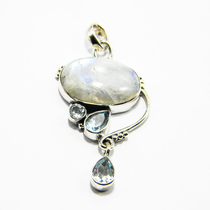 Set unicat din argint cu piatra lunii si topaz bleu - stil vintage Art Nouveau - S289Y20EX - imagine 7