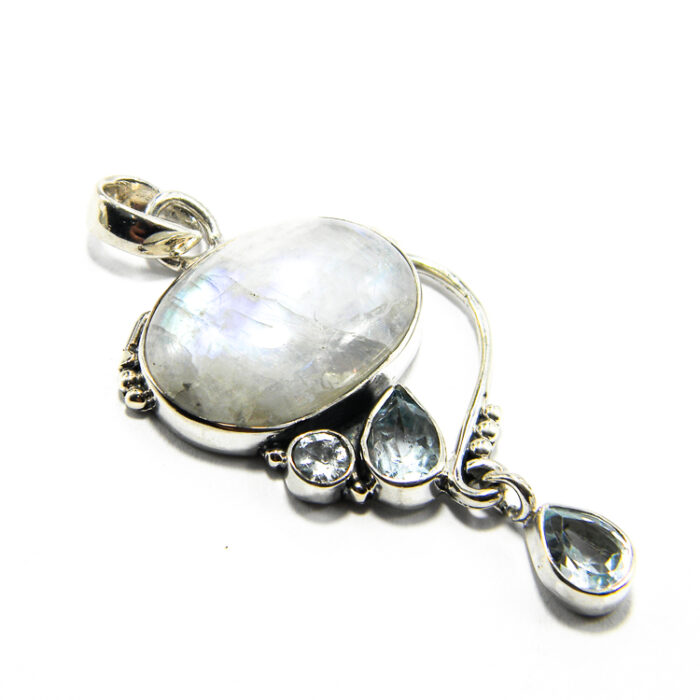 Set unicat din argint cu piatra lunii si topaz bleu - stil vintage Art Nouveau - S289Y20EX - imagine 4