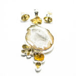 Set statement din argint cu geode de agat Druzy si citrin - Unicat - stil vintage - S229Y10FX - imagine 2