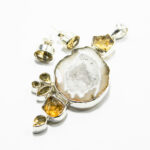 Set statement din argint cu geode de agat Druzy si citrin - Unicat - stil vintage - S229Y10FX - imagine 7