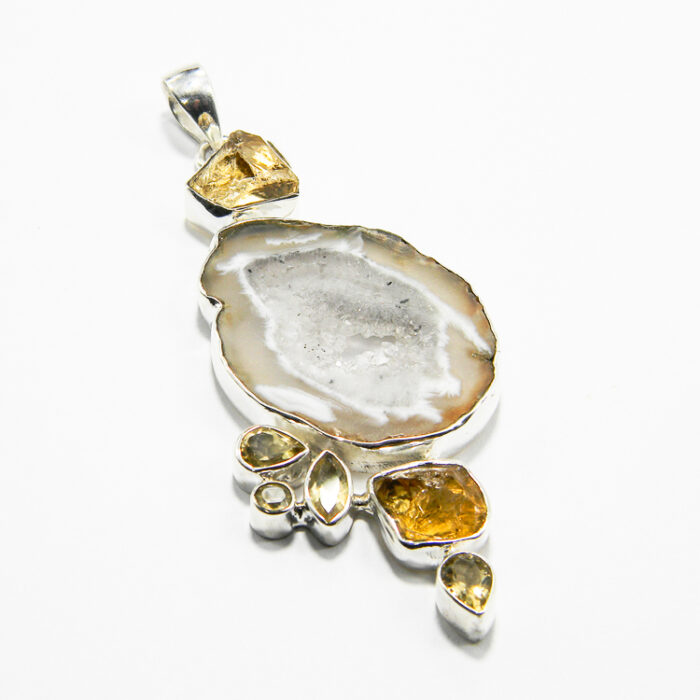 Set statement din argint cu geode de agat Druzy si citrin - Unicat - stil vintage - S229Y10FX - imagine 6