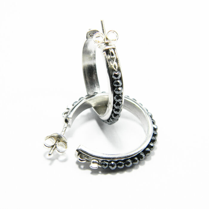 Cercei rotunzi din argint cu hematit - Unicat - Handmade - K200E62EX - imagine 5