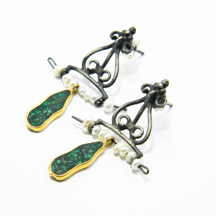 Cercei unicat din argint cu smarald si perle - stil oriental - K135F16E - imagine 4