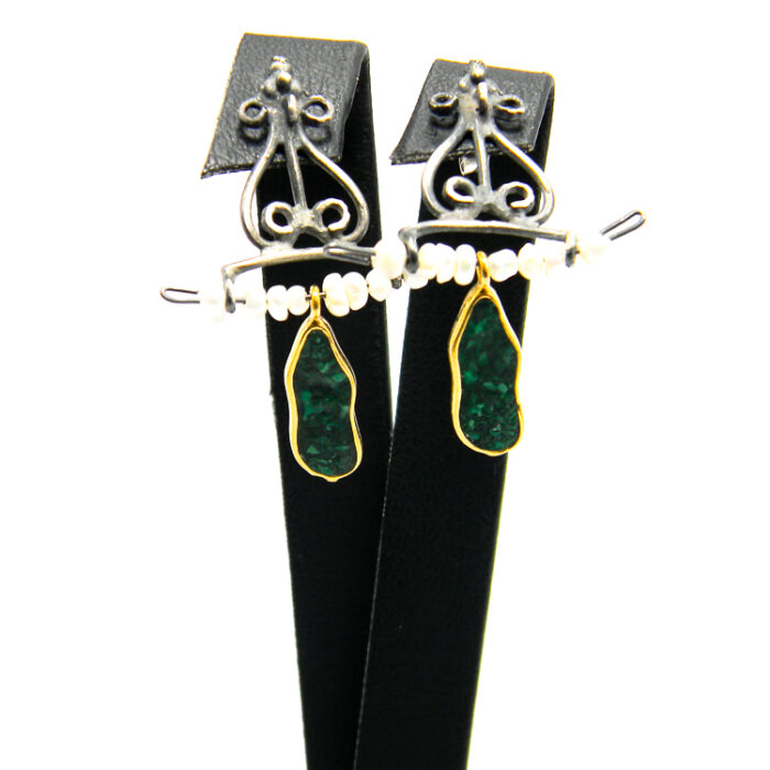 Cercei unicat din argint cu smarald si perle - stil oriental - K135F16E - imagine 2