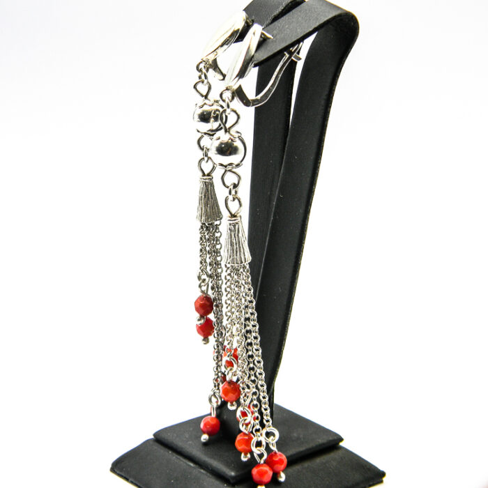 Cercei lungi din argint si coral - Handmade - Stil oriental - K160HM35G-2 - imagine 3