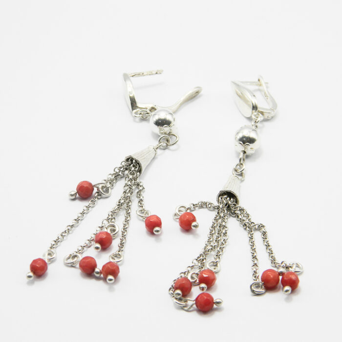 Cercei lungi din argint si coral - Handmade - Stil oriental - K160HM35G-2 - imagine 7