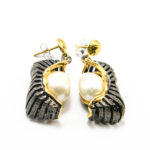 Cercei statement din argint cu perle si argint aurit - stil vintage - K210F2G - imagine 2