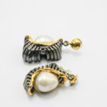 Cercei statement din argint cu perle si argint aurit - stil vintage - K210F2G - imagine 5