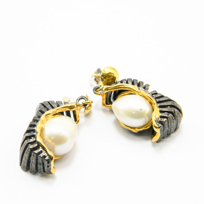 Cercei statement din argint cu perle si argint aurit - stil vintage - K210F2G - imagine 4