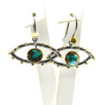 Cercei vintage handmade din argint si turcoaz natural - Ochiul Magic - Unicat - K210F8G - imagine 3