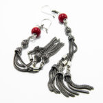 Cercei lungi din argint si coral - stil vintage oriental - Handmade - Unicat - K135HM37G - imagine 2