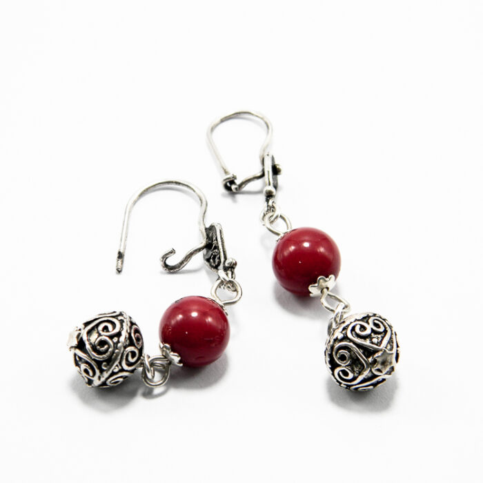 Cercei handmade din argint cu coral - stil vintage oriental - Aretha - K135HM114G - imagine 4