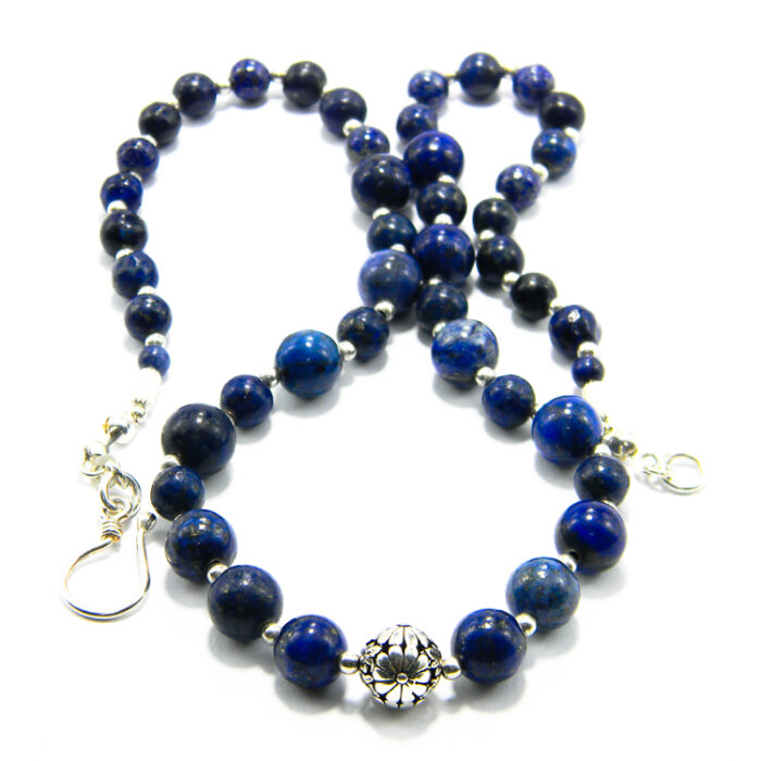 Colier unicat handmade din argint cu lapis lazuli - stil vintage oriental - HM0658X - imagine 4