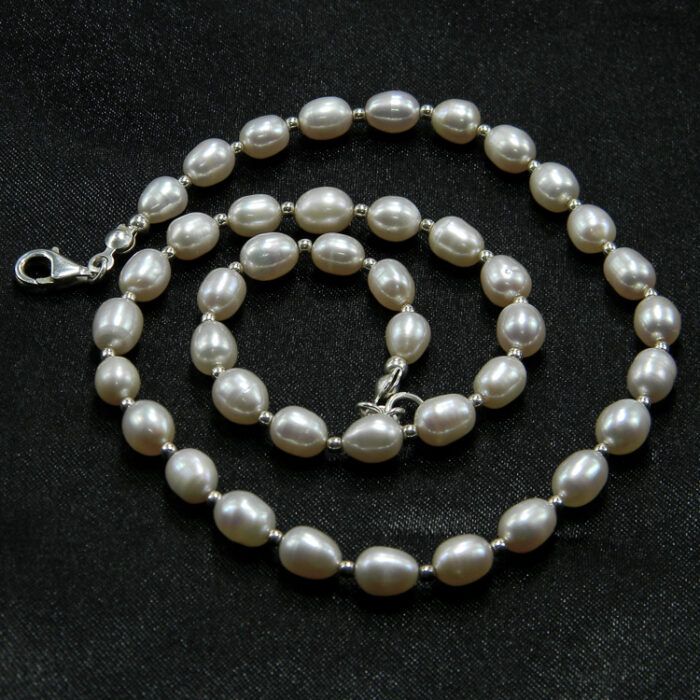 Colier unicat handmade din perle crem si argint - Coralia - HM0746X - imagine 3