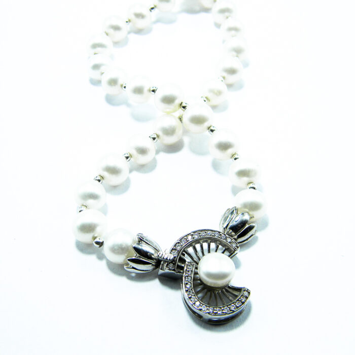 Colier vintage statement din perle albe si argint - Unicat - Handmade - HM0788X - imagine 3
