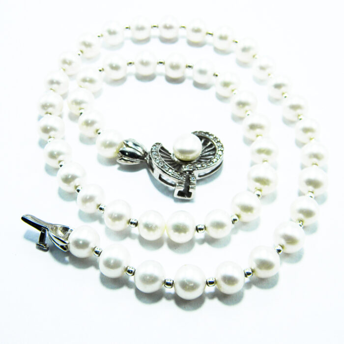 Colier vintage statement din perle albe si argint - Unicat - Handmade - HM0788X - imagine 10