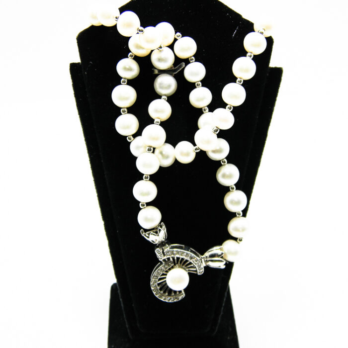 Colier vintage statement din perle albe si argint - Unicat - Handmade - HM0788X - imagine 5