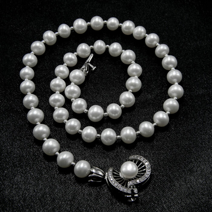 Colier vintage statement din perle albe si argint - Unicat - Handmade - HM0788X - imagine 4