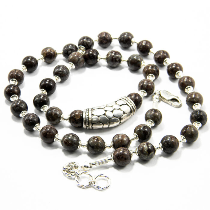 Colier unicat handmade din argint cu jasp oceanic - stil vintage - Unisex - HM0790X - imagine 6