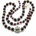 Colier unicat handmade din argint cu granat - influente florale - HM0657X - imagine 8