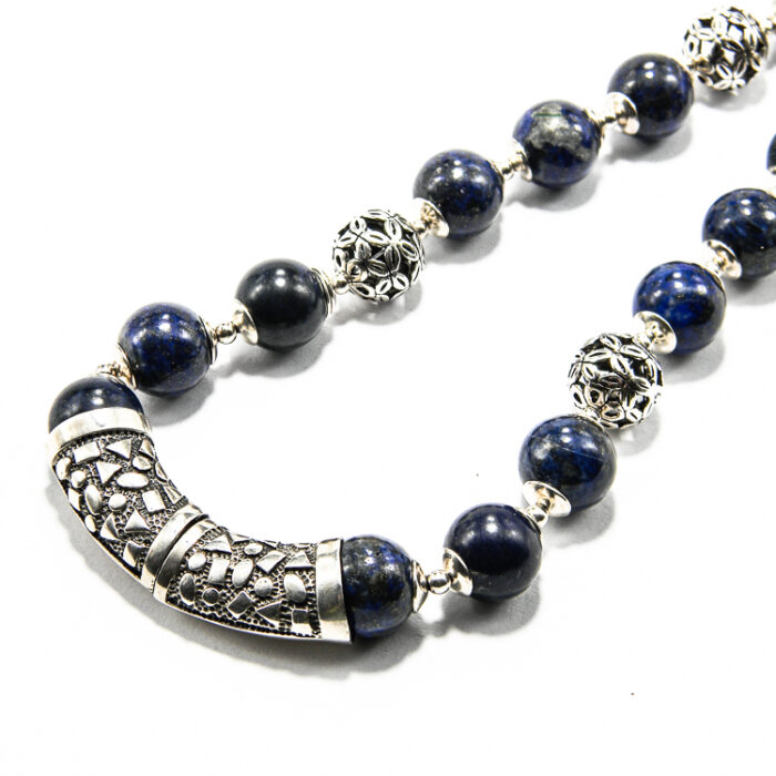 Colier handmade statement din argint cu lapis lazuli - stil vintage - HM0629X - imagine 3