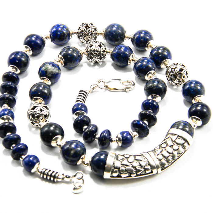 Colier handmade statement din argint cu lapis lazuli - stil vintage - HM0629X - imagine 2