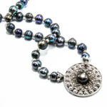 Colier statement handmade din argint si perle negre - stil vintage - HM0789 - imagine 4