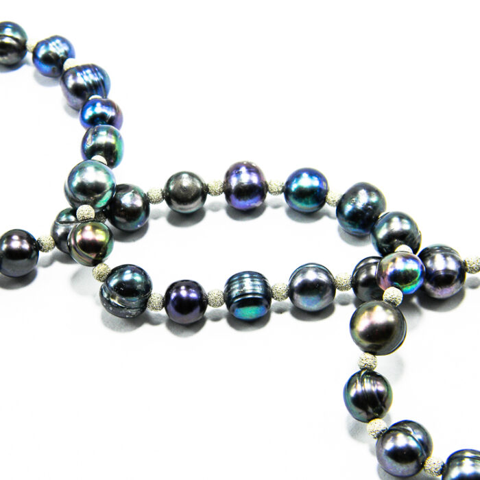 Colier statement handmade din argint si perle negre - stil vintage - HM0789 - imagine 2