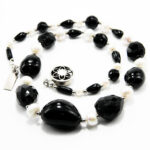 Colier vintage statement din argint cu onix negru si perle de cultura - Colier handmade unicat - HM0914X - imagine 2