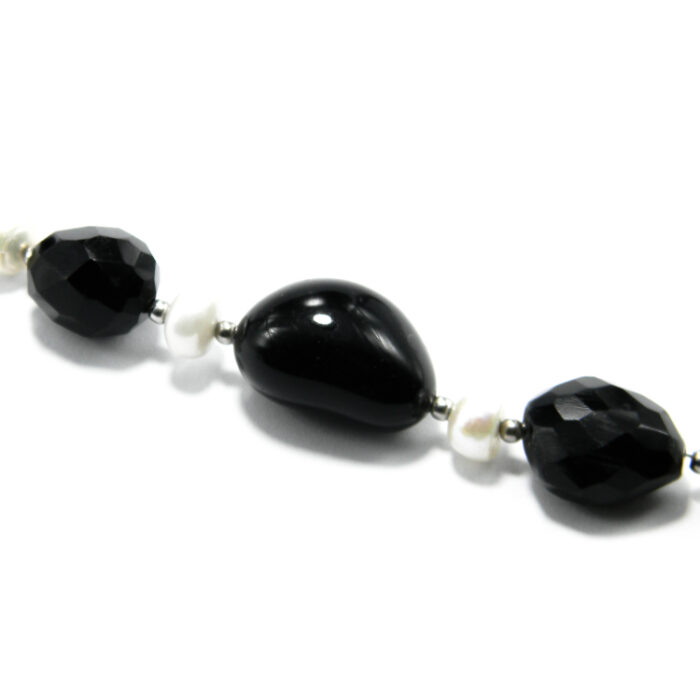 Colier vintage statement din argint cu onix negru si perle de cultura - Colier handmade unicat - HM0914X - imagine 6