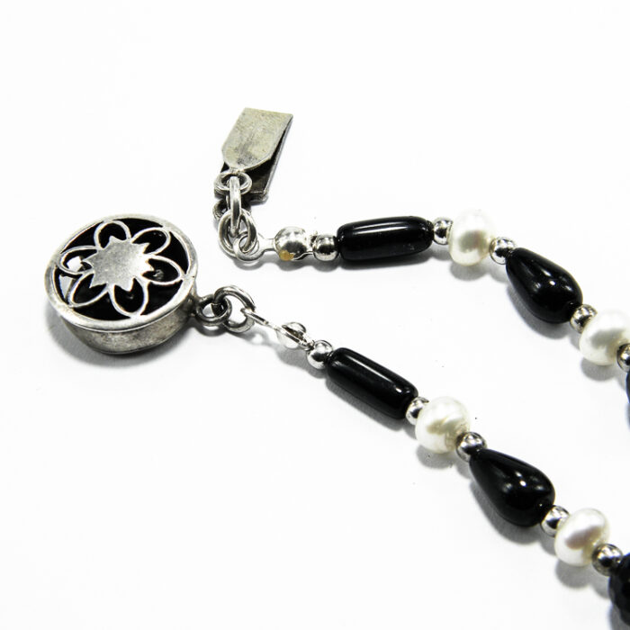 Colier vintage statement din argint cu onix negru si perle de cultura - Colier handmade unicat - HM0914X - imagine 5