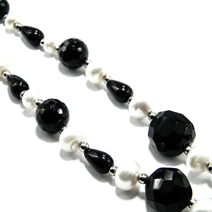Colier vintage statement din argint cu onix negru si perle de cultura - Colier handmade unicat - HM0914X - imagine 3